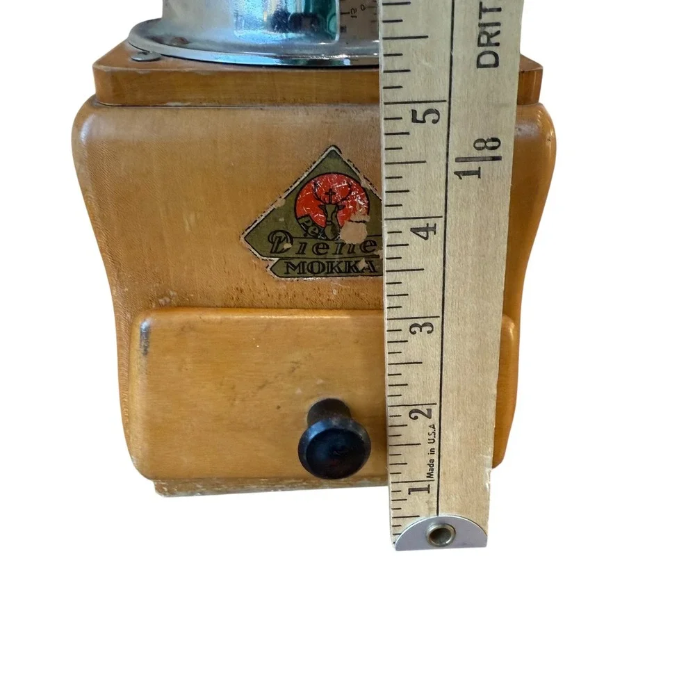Vintage Dienes Mokka Manual Coffee Grinder‎ Wood Chrome Handle Drawer